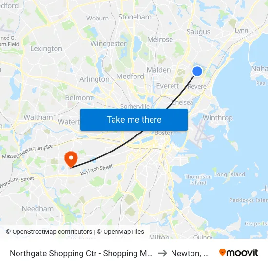 Northgate Shopping Ctr - Shopping Mall to Newton, MA map