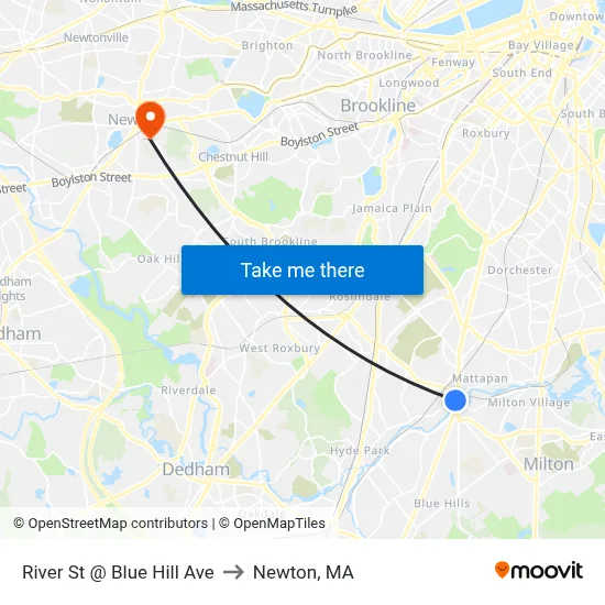 River St @ Blue Hill Ave to Newton, MA map