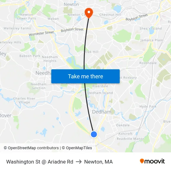 Washington St @ Ariadne Rd to Newton, MA map