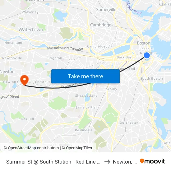 Summer St @ South Station - Red Line Entrance to Newton, MA map