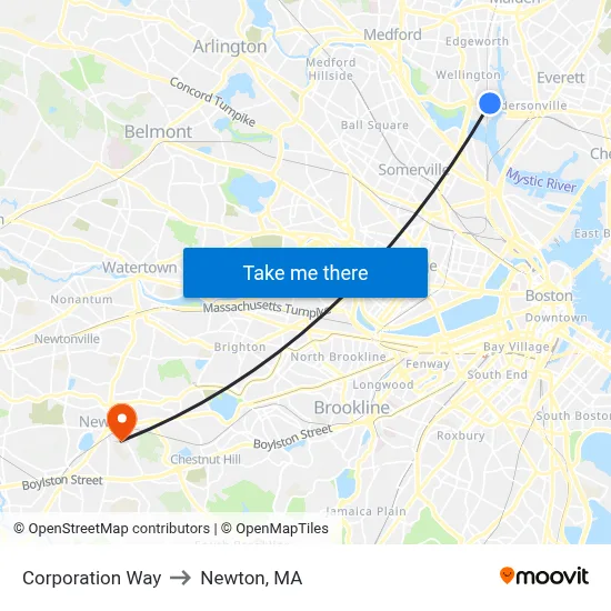 Corporation Way to Newton, MA map