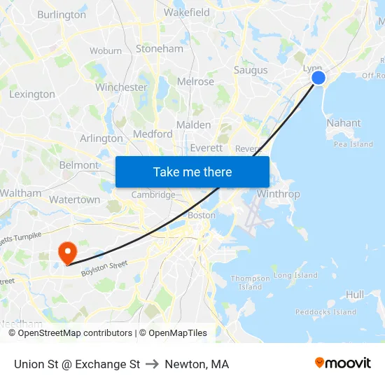 Union St @ Exchange St to Newton, MA map