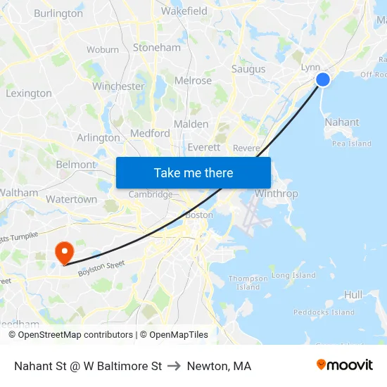 Nahant St @ W Baltimore St to Newton, MA map