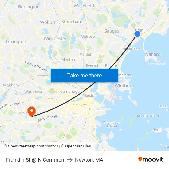 Franklin St @ N Common to Newton, MA map