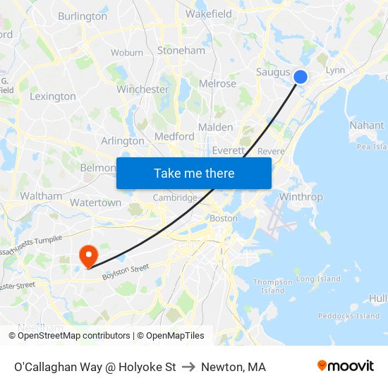 O'Callaghan Way @ Holyoke St to Newton, MA map