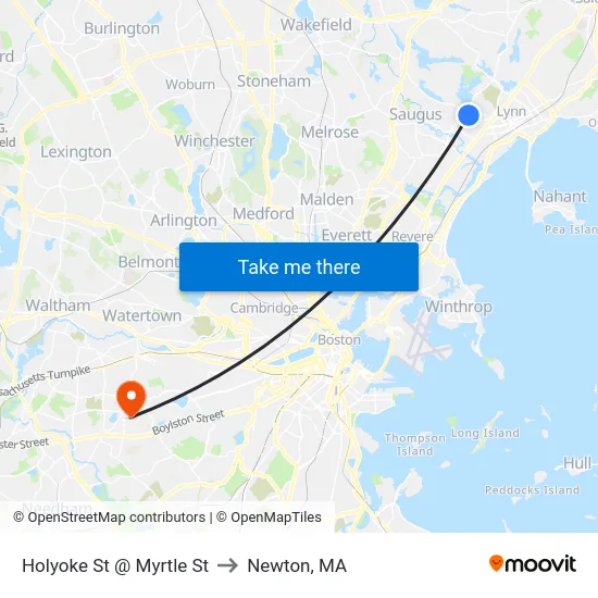 Holyoke St @ Myrtle St to Newton, MA map
