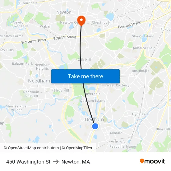 450 Washington St to Newton, MA map