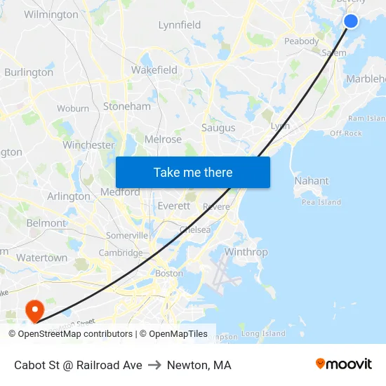 Cabot St @ Railroad Ave to Newton, MA map