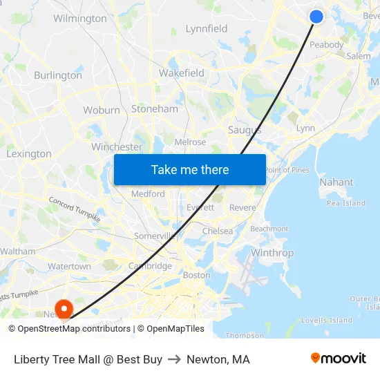 Liberty Tree Mall @ Best Buy to Newton, MA map