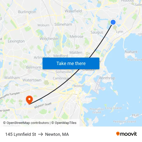 145 Lynnfield St to Newton, MA map