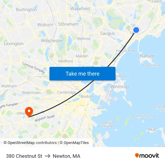 380 Chestnut St to Newton, MA map