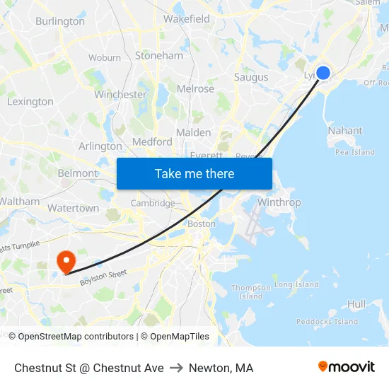 Chestnut St @ Chestnut Ave to Newton, MA map