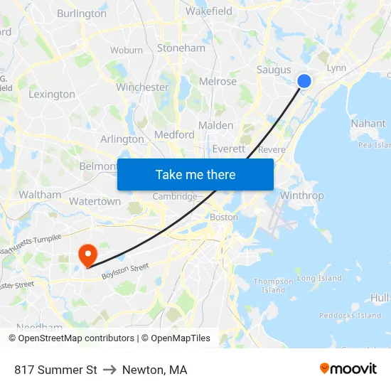 817 Summer St to Newton, MA map