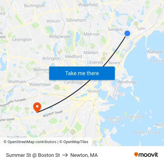 Summer St @ Boston St to Newton, MA map