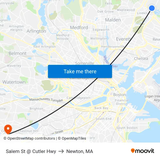 Salem St @ Cutler Hwy to Newton, MA map