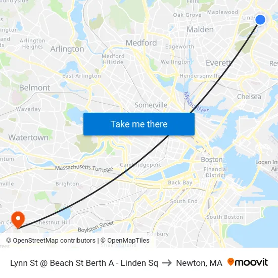 Lynn St @ Beach St Berth A - Linden Sq to Newton, MA map