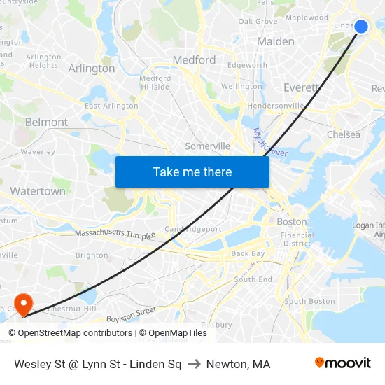 Wesley St @ Lynn St - Linden Sq to Newton, MA map
