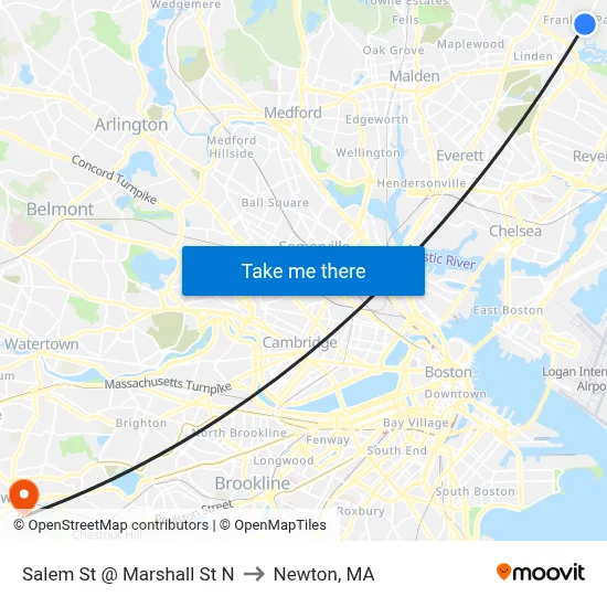 Salem St @ Marshall St N to Newton, MA map