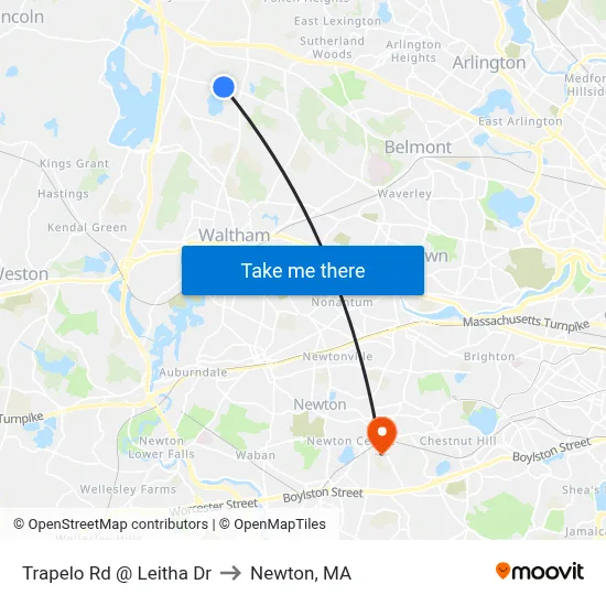 Trapelo Rd @ Leitha Dr to Newton, MA map