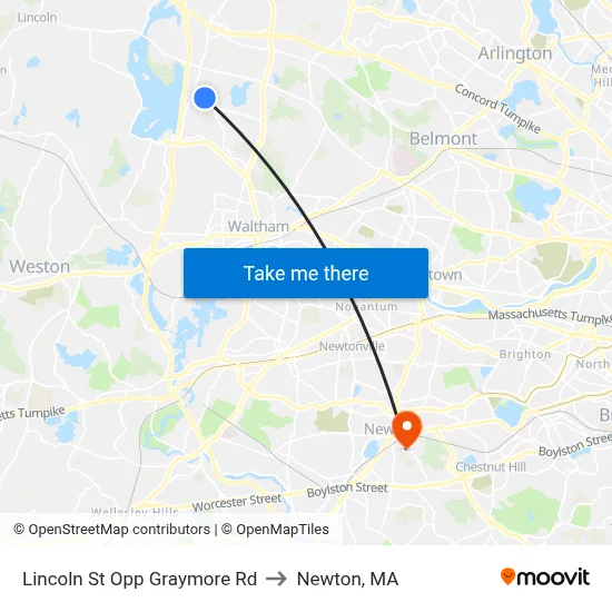 Lincoln St Opp Graymore Rd to Newton, MA map