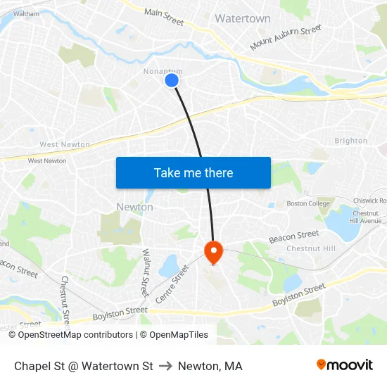 Chapel St @ Watertown St to Newton, MA map