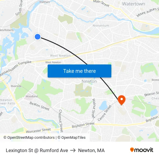 Lexington St @ Rumford Ave to Newton, MA map