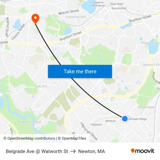 Belgrade Ave @ Walworth St to Newton, MA map