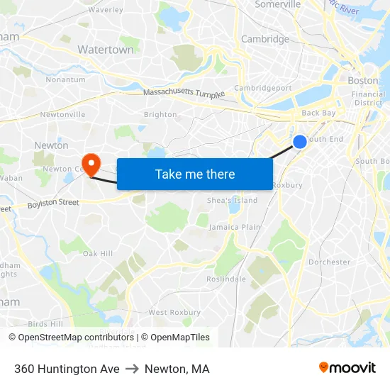 360 Huntington Ave to Newton, MA map