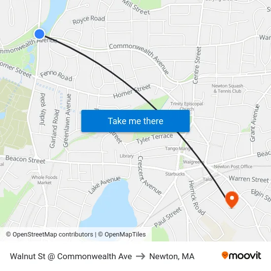 Walnut St @ Commonwealth Ave to Newton, MA map