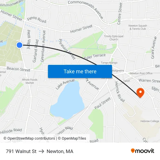 791 Walnut St to Newton, MA map