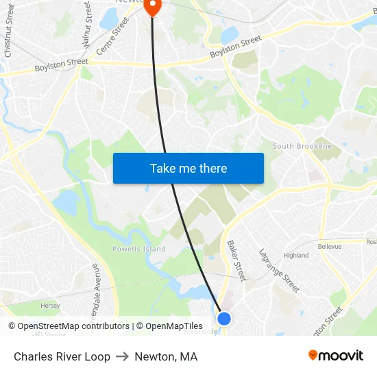 Charles River Loop to Newton, MA map