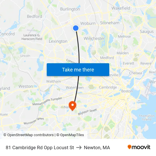 81 Cambridge Rd Opp Locust St to Newton, MA map