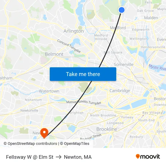 Fellsway W @ Elm St to Newton, MA map