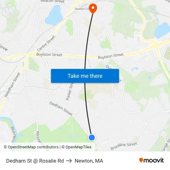 Dedham St @ Rosalie Rd to Newton, MA map