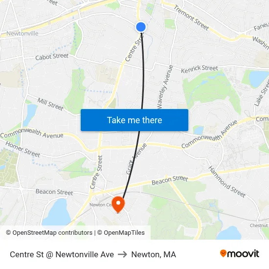 Centre St @ Newtonville Ave to Newton, MA map