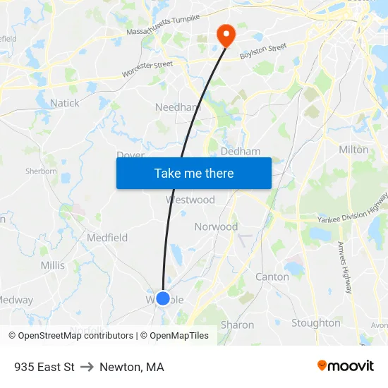 935 East St to Newton, MA map