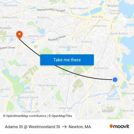 Adams St @ Westmoreland St to Newton, MA map