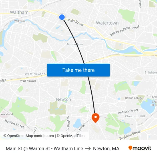 Main St @ Warren St - Waltham Line to Newton, MA map