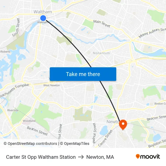 Carter St Opp Waltham Station to Newton, MA map