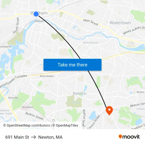691 Main St to Newton, MA map