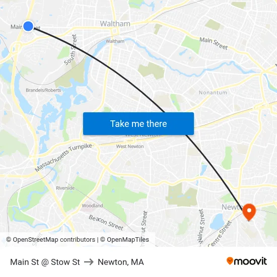 Main St @ Stow St to Newton, MA map