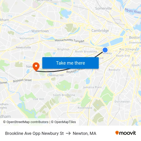 Brookline Ave Opp Newbury St to Newton, MA map