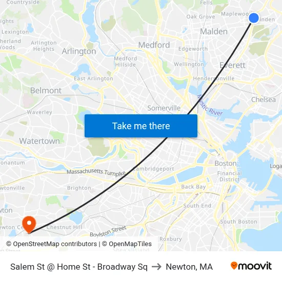 Salem St @ Home St - Broadway Sq to Newton, MA map