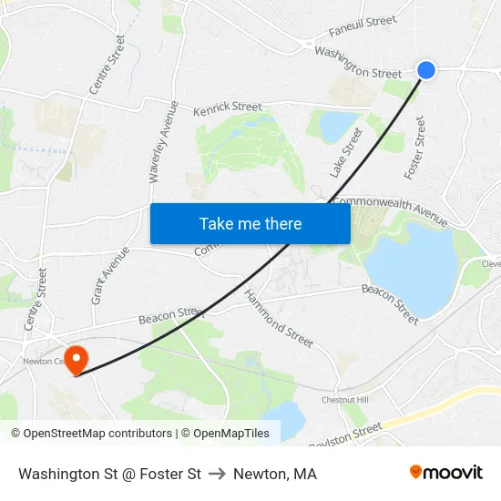 Washington St @ Foster St to Newton, MA map