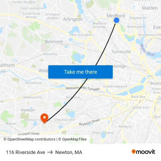 116 Riverside Ave to Newton, MA map