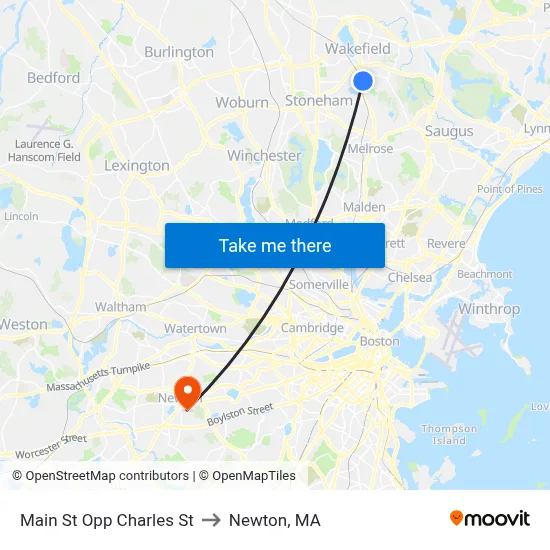Main St Opp Charles St to Newton, MA map