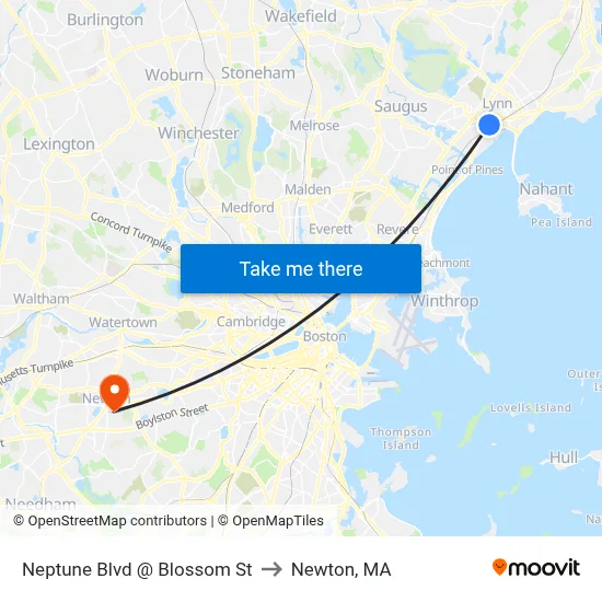 Neptune Blvd @ Blossom St to Newton, MA map