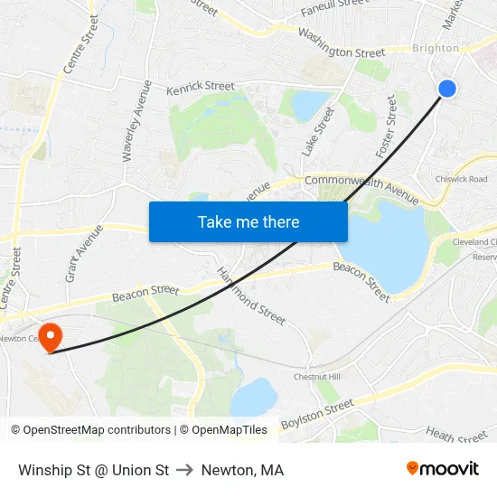 Winship St @ Union St to Newton, MA map