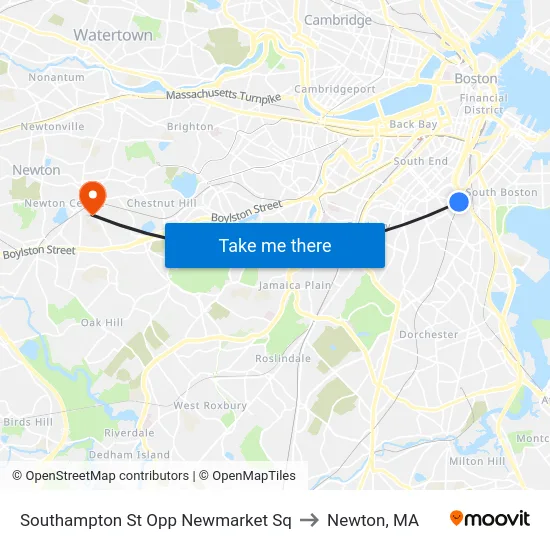 Southampton St Opp Newmarket Sq to Newton, MA map