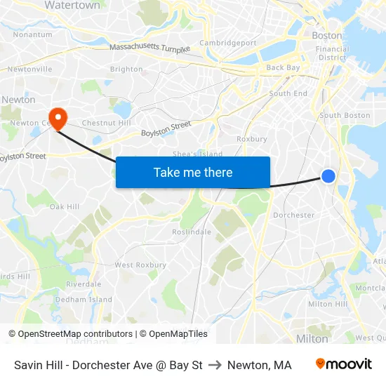 Savin Hill - Dorchester Ave @ Bay St to Newton, MA map